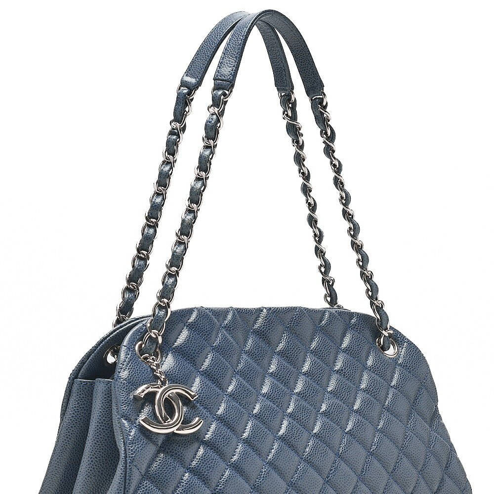 CHANEL Caviar Skin Matelasse with Coco Charm Boring Bag Navy Tone Silver-Tone Hardware, Pre-Owned