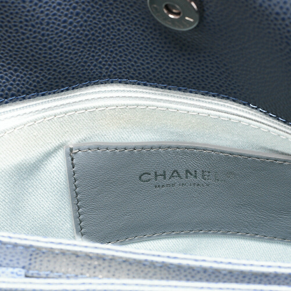 CHANEL Caviar Skin Matelasse with Coco Charm Boring Bag Navy Tone Silver-Tone Hardware, Pre-Owned
