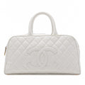 CHANEL Handbag Boston Bag Caviar Skin Matelasse Coco Mark White Gold-Tone Hardware, Pre-Owned