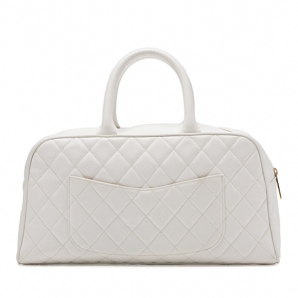 CHANEL Handbag Boston Bag Caviar Skin Matelasse Coco Mark White Gold-Tone Hardware, Pre-Owned