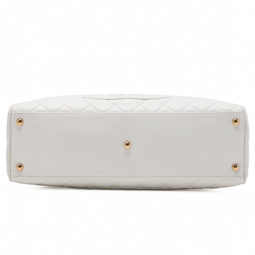 CHANEL Handbag Boston Bag Caviar Skin Matelasse Coco Mark White Gold-Tone Hardware, Pre-Owned