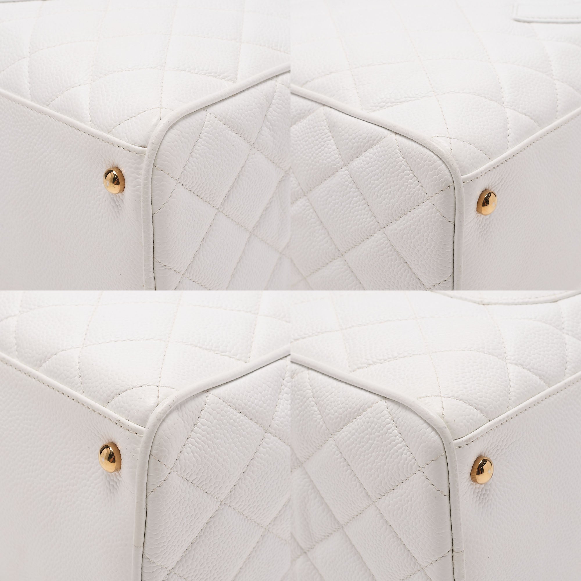 CHANEL Handbag Boston Bag Caviar Skin Matelasse Coco Mark White Gold-Tone Hardware, Pre-Owned