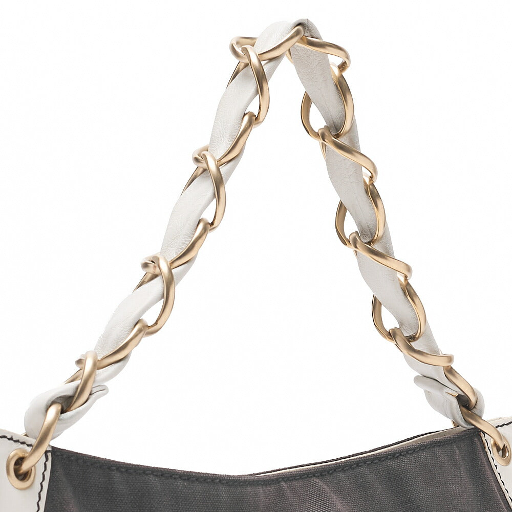 CHANEL Canvas x Lambskin Deka Coco Mark Chain Shoulder Black x White Gold-Tone Hardware, Pre-Owned