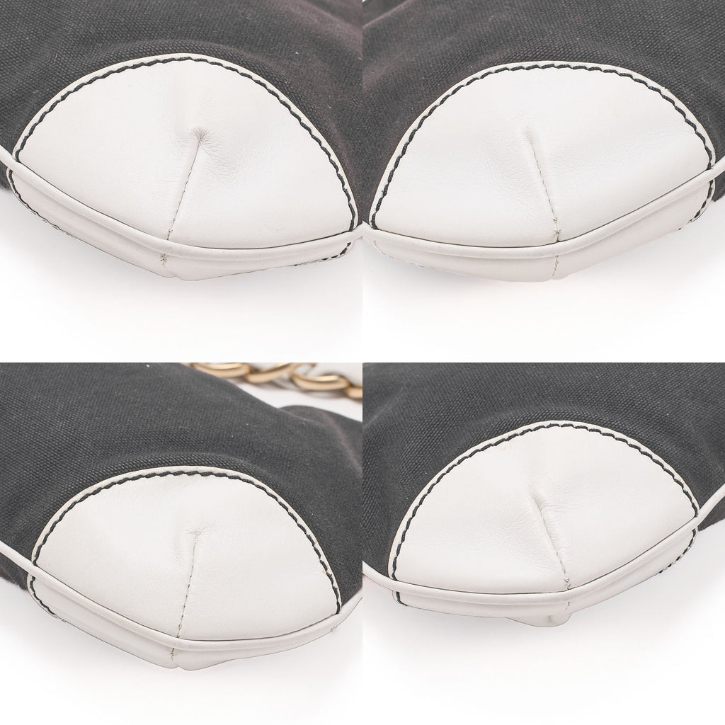 CHANEL Canvas x Lambskin Deka Coco Mark Chain Shoulder Black x White Gold-Tone Hardware, Pre-Owned