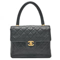 CHANEL Lambskin Matelasse Handbag Black Gold-Tone Hardware, Pre-Owned