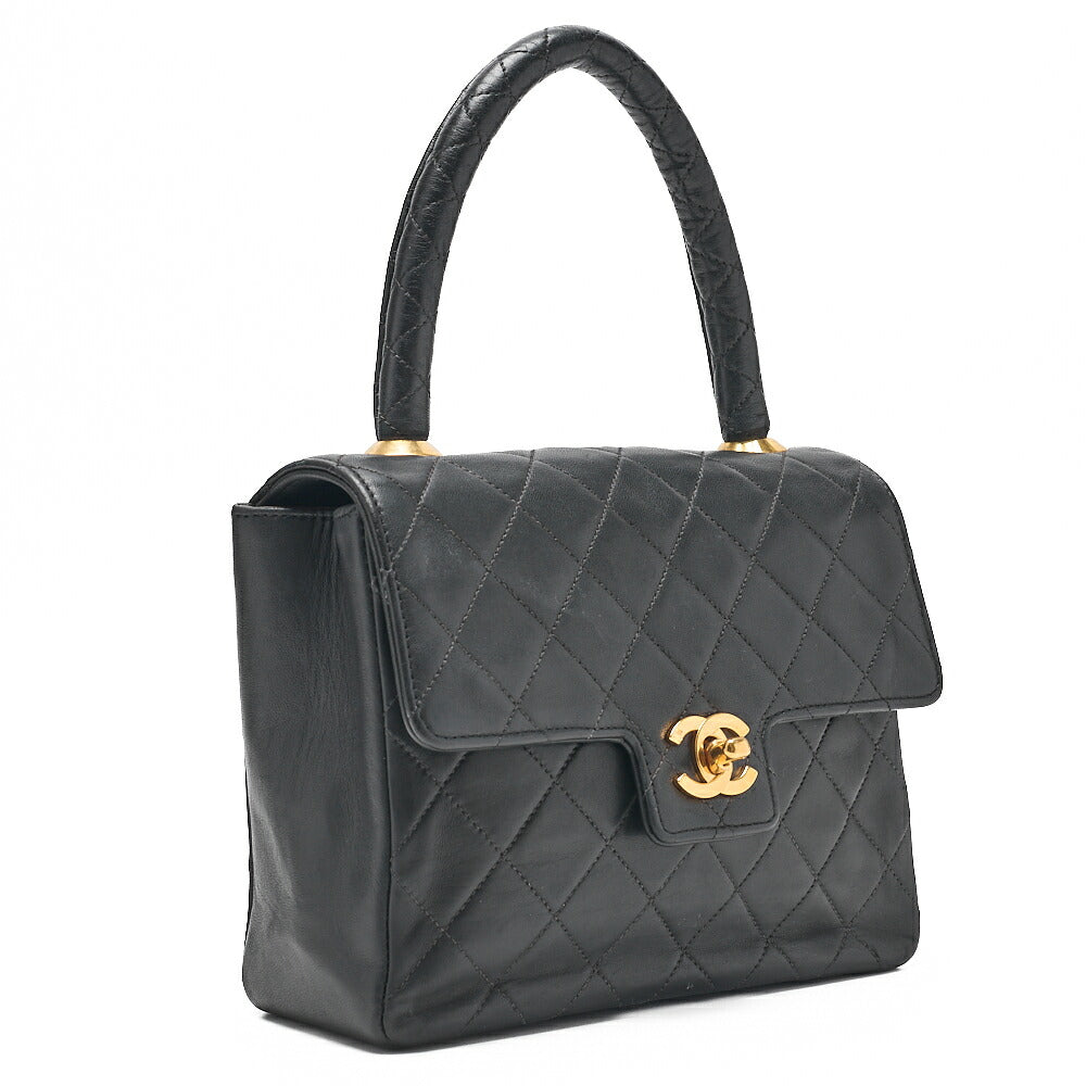 CHANEL Lambskin Matelasse Handbag Black Gold-Tone Hardware, Pre-Owned