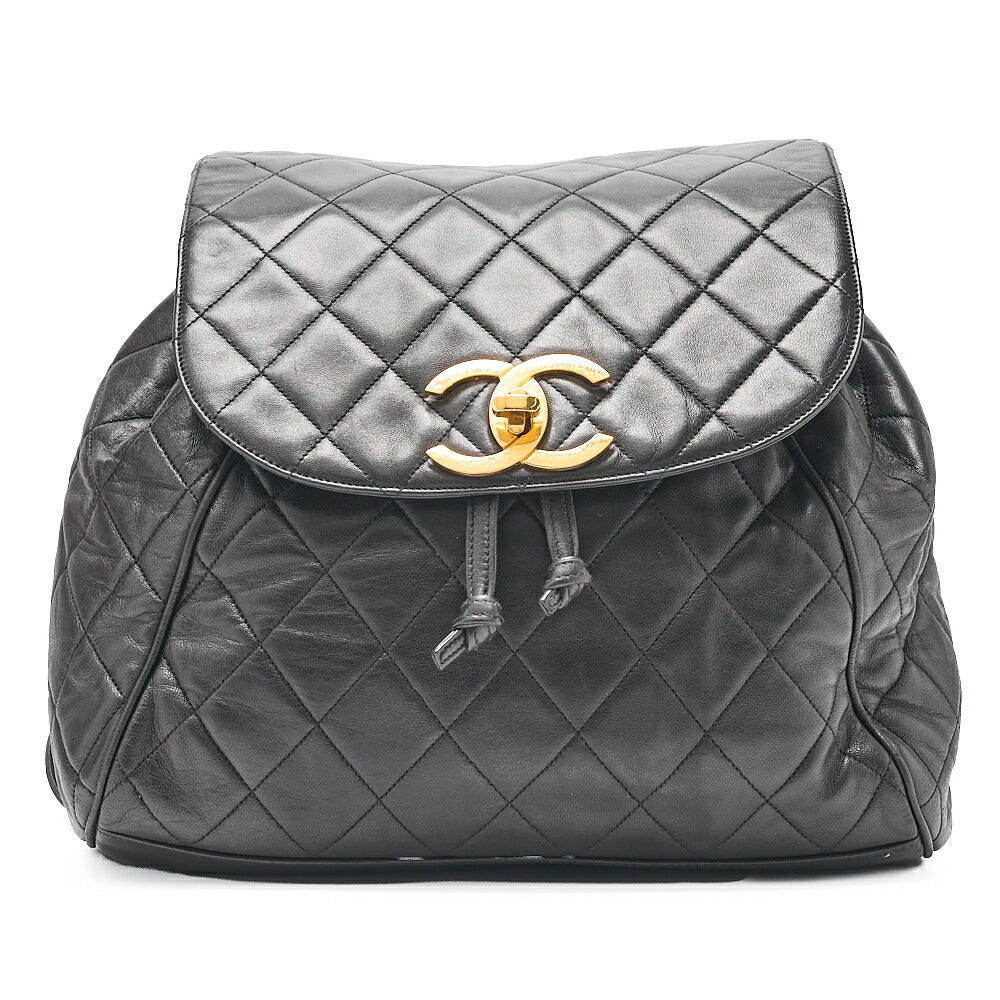 CHANEL Lambskin Coco Mark Chain Backpack Black Gold-Tone Hardware, Pre-Owned
