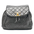 CHANEL Lambskin Coco Mark Chain Backpack Black Gold-Tone Hardware, Pre-Owned