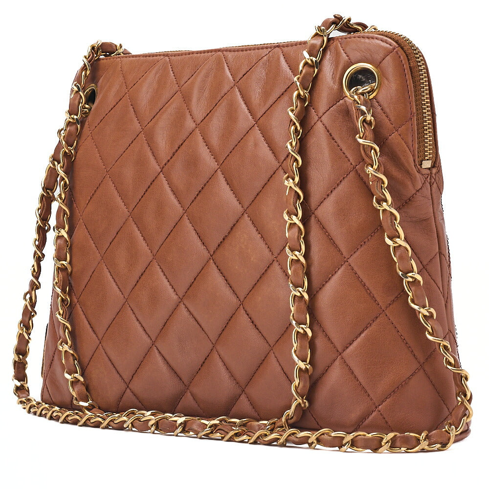 CHANEL Matelasse Plate Charm Chain Shoulder Lambskin Brown Gold-Tone Hardware, Pre-Owned