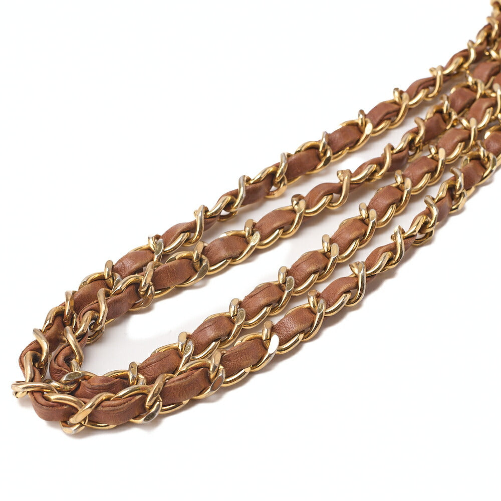 CHANEL Matelasse Plate Charm Chain Shoulder Lambskin Brown Gold-Tone Hardware, Pre-Owned