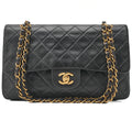 CHANEL Lambskin Matelasse 25cm Double Flap Chain Shoulder Black Gold-Tone Hardware, Pre-Owned