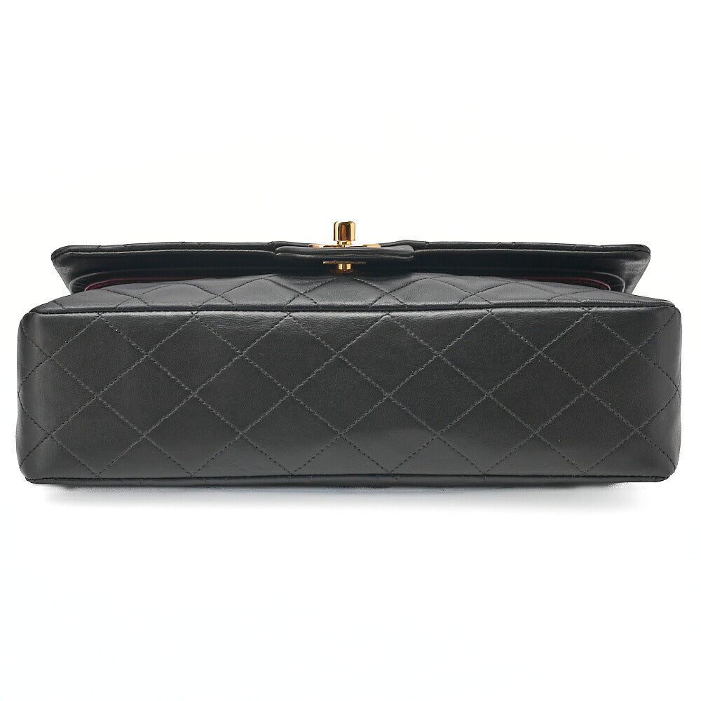 CHANEL Lambskin Matelasse 25cm Double Flap Chain Shoulder Black Gold-Tone Hardware, Pre-Owned