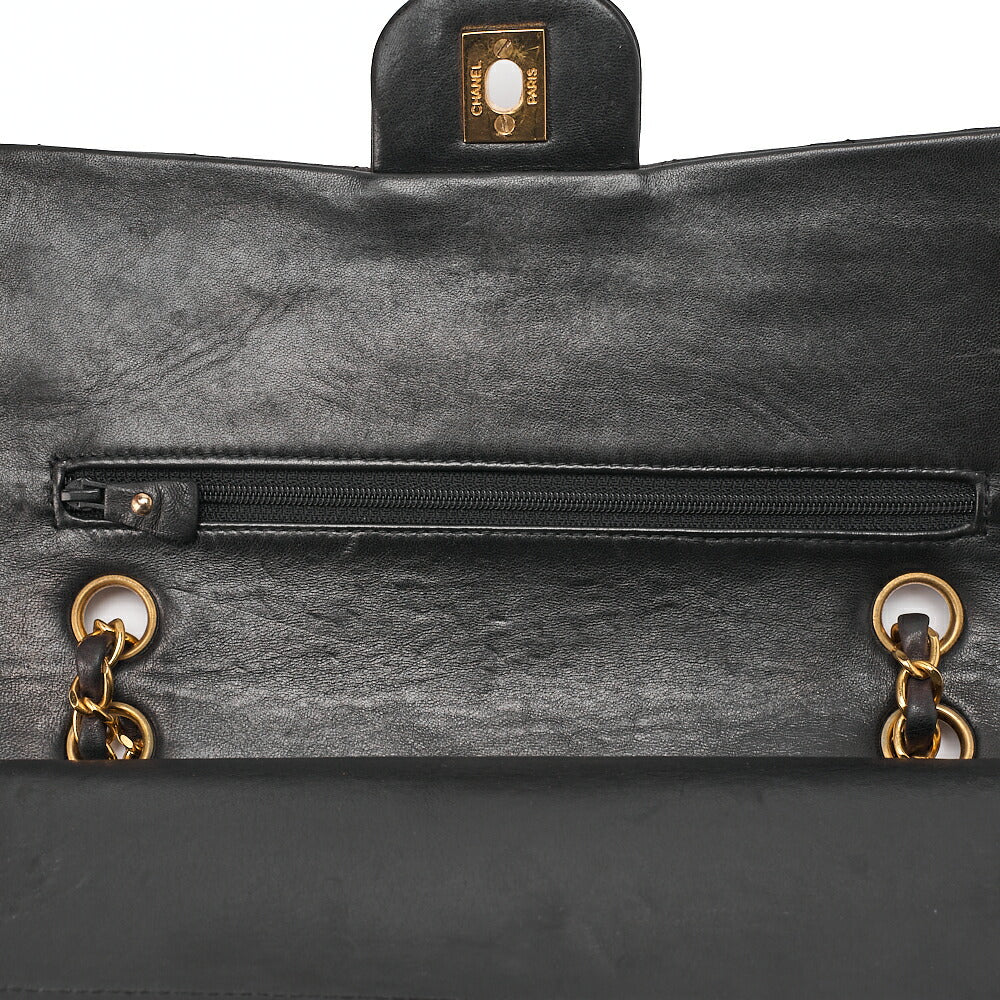 CHANEL Lambskin Matelasse 25cm Double Flap Chain Shoulder Black Gold-Tone Hardware, Pre-Owned