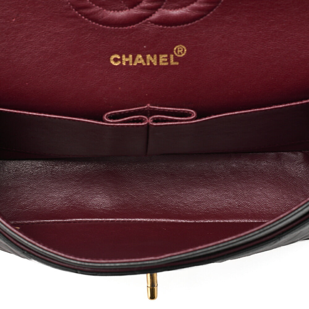 CHANEL Lambskin Matelasse 25cm Double Flap Chain Shoulder Black Gold-Tone Hardware, Pre-Owned
