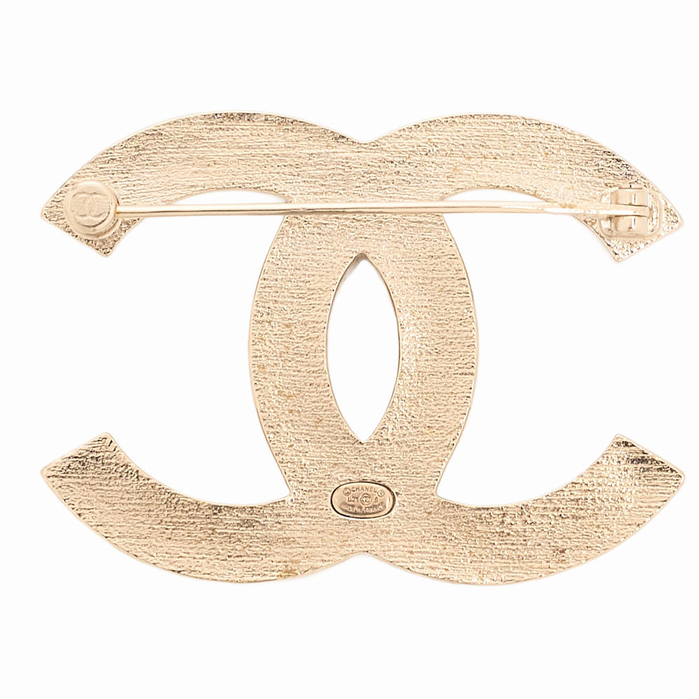 CHANEL Coco Mark L21S Brooch GP x Rhinestone Champagne Gold Plated-Tone Hardware, Pre-Owned