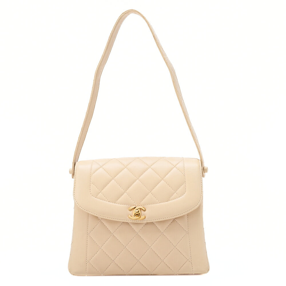 CHANEL Lambskin Matelasse Diana Flap One-Shoulder Beige Gold-Tone Hardware, Pre-Owned