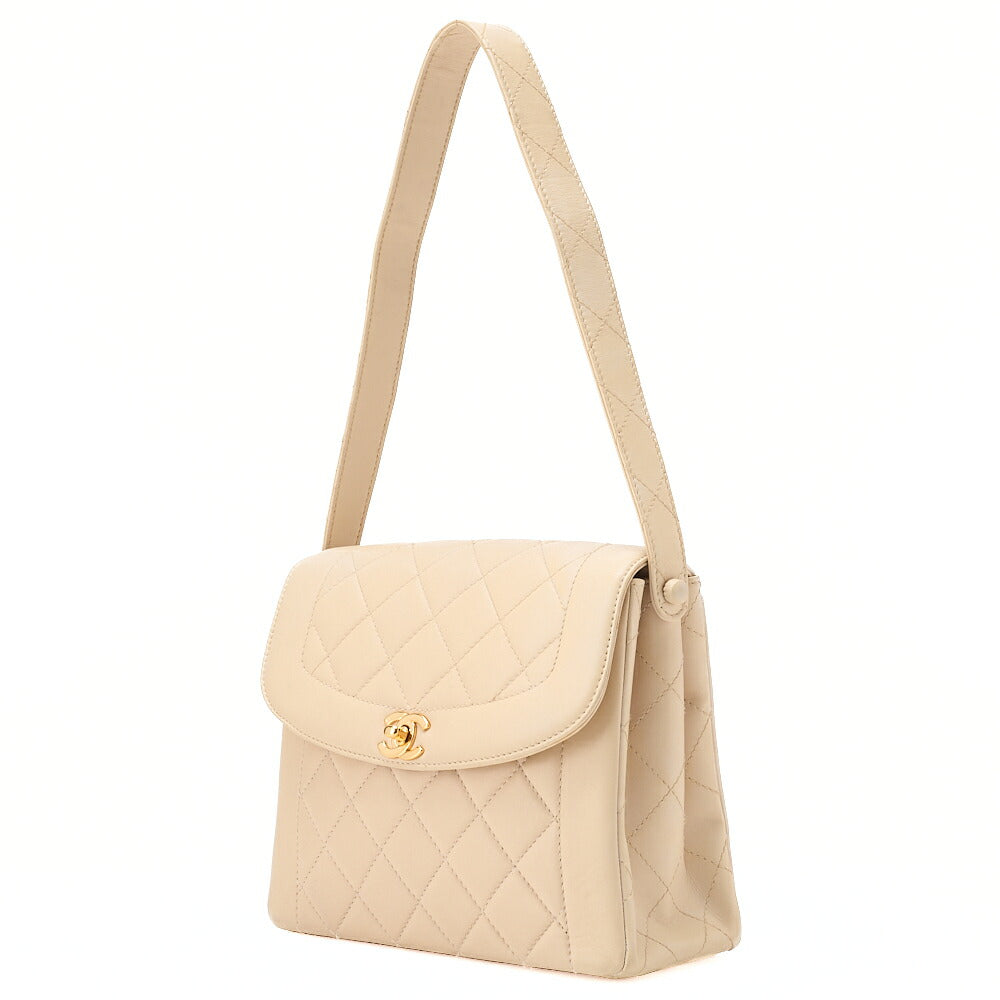CHANEL Lambskin Matelasse Diana Flap One-Shoulder Beige Gold-Tone Hardware, Pre-Owned