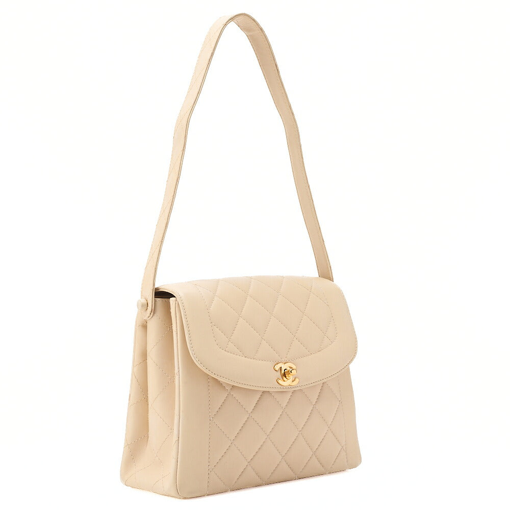 CHANEL Lambskin Matelasse Diana Flap One-Shoulder Beige Gold-Tone Hardware, Pre-Owned