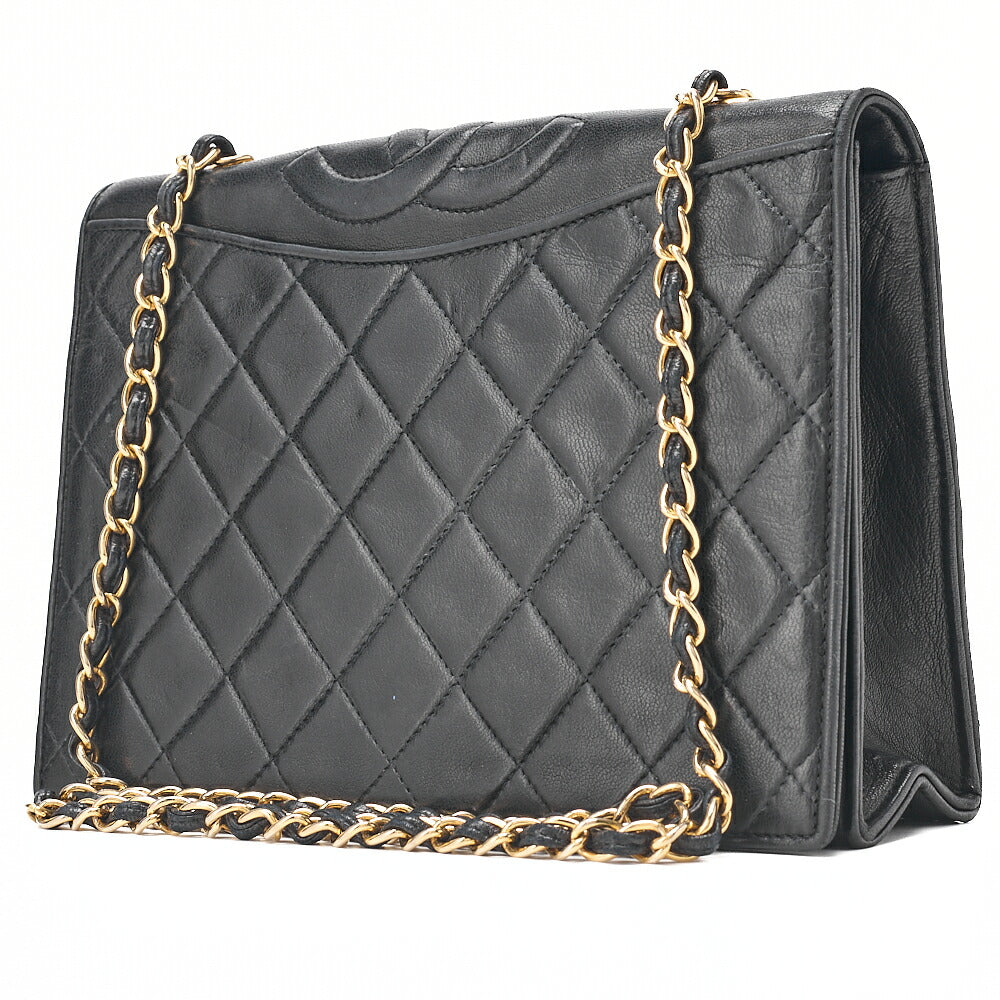 CHANEL Matelasse Full Flap Lambskin Black Top Coco Mark Chain Shoulder Gold-Tone Hardware, Pre-Owned