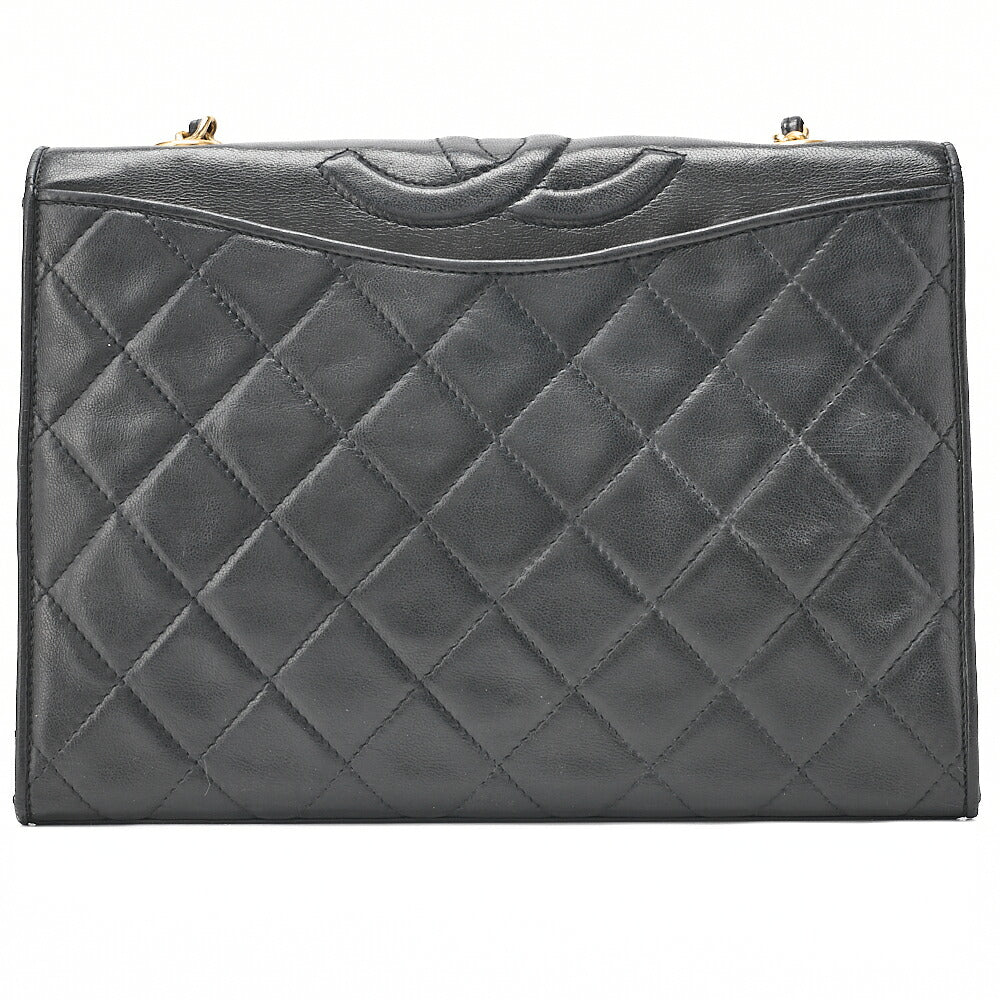 CHANEL Matelasse Full Flap Lambskin Black Top Coco Mark Chain Shoulder Gold-Tone Hardware, Pre-Owned