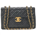 CHANEL Chain Shoulder Bag Deka Matelasse 34cm Single Flap Lambskin Black Gold-Tone Hardware, Pre-Owned