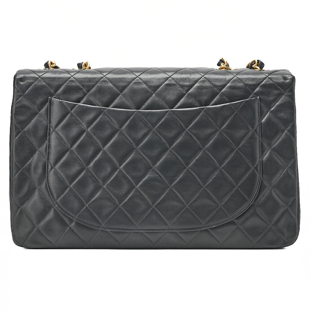 CHANEL Chain Shoulder Bag Deka Matelasse 34cm Single Flap Lambskin Black Gold-Tone Hardware, Pre-Owned