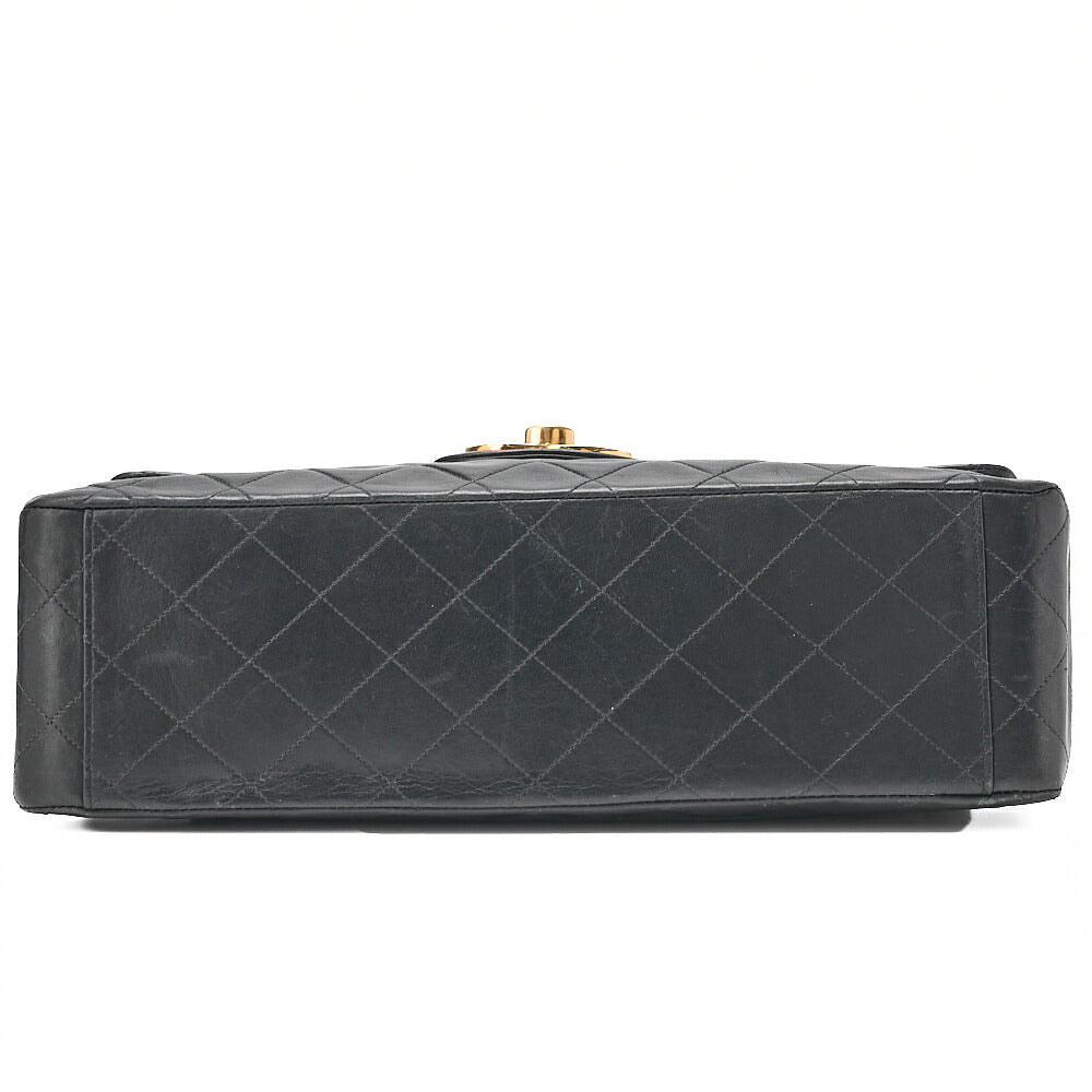 CHANEL Chain Shoulder Bag Deka Matelasse 34cm Single Flap Lambskin Black Gold-Tone Hardware, Pre-Owned