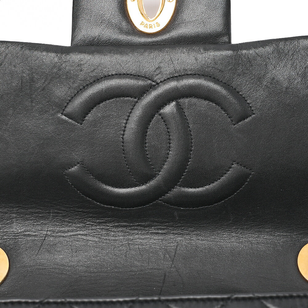CHANEL Chain Shoulder Bag Deka Matelasse 34cm Single Flap Lambskin Black Gold-Tone Hardware, Pre-Owned