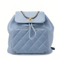 CHANEL Caviar Skin Turn Lock Chain Backpack Blue Gold-Tone Hardware, Pre-Owned