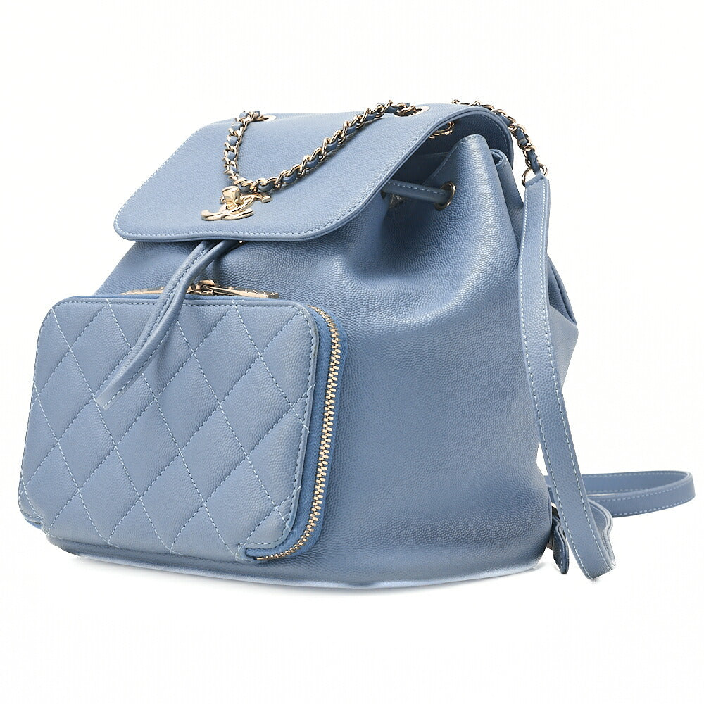 CHANEL Caviar Skin Turn Lock Chain Backpack Blue Gold-Tone Hardware, Pre-Owned