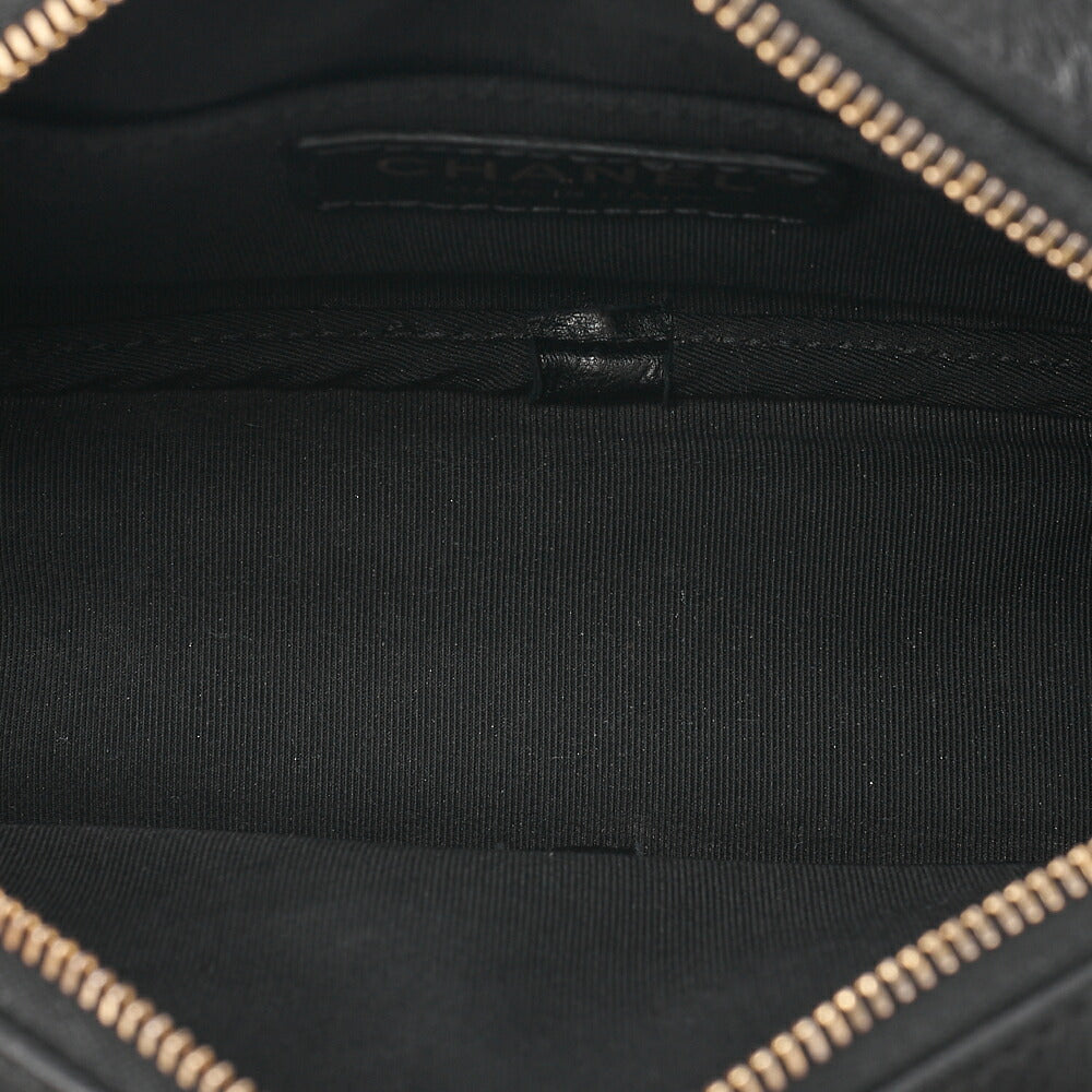CHANEL Lambskin X Cotton Matelasse Coco Mark Double Chain Shoulder Black Gold-Tone Hardware, Pre-Owned