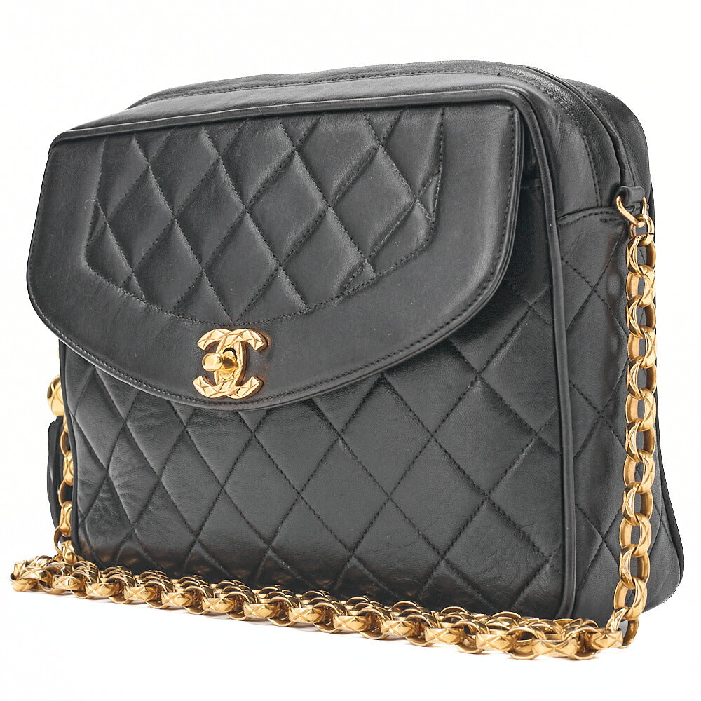 CHANEL Lambskin Matelasse Diana Flap Visual Chain Shoulder Black Gold-Tone Hardware, Pre-Owned