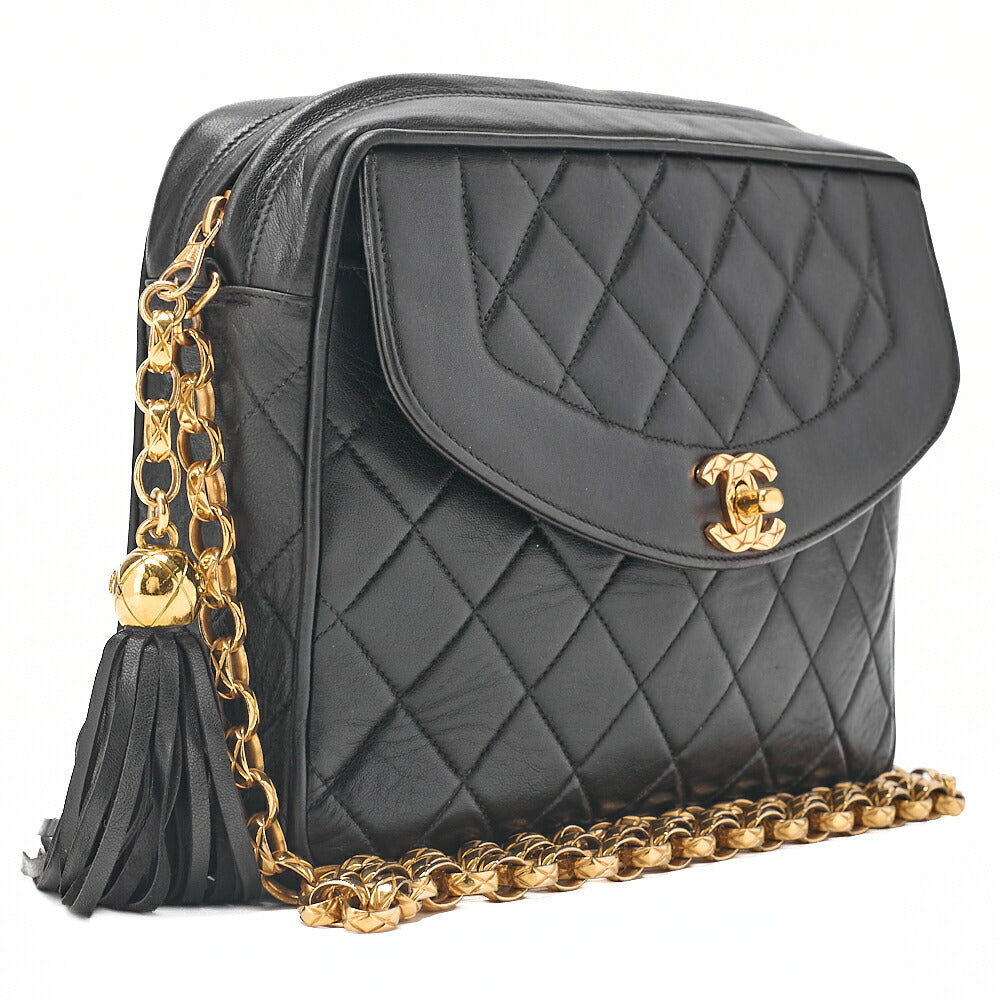 CHANEL Lambskin Matelasse Diana Flap Visual Chain Shoulder Black Gold-Tone Hardware, Pre-Owned
