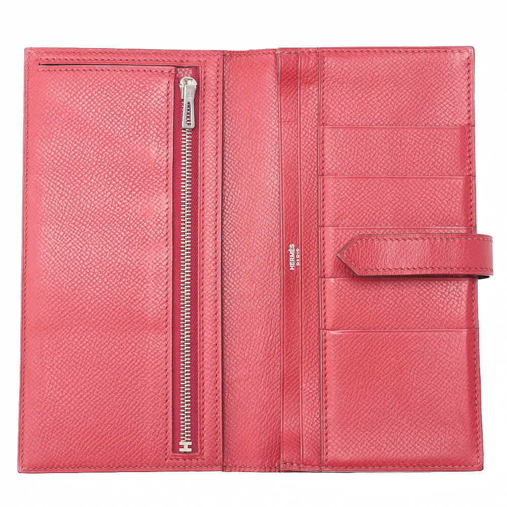 HERMES Bearn Souffle Epson Bi-Fold Long Wallet Havana X Rouge Silver-Tone Hardware, Pre-Owned