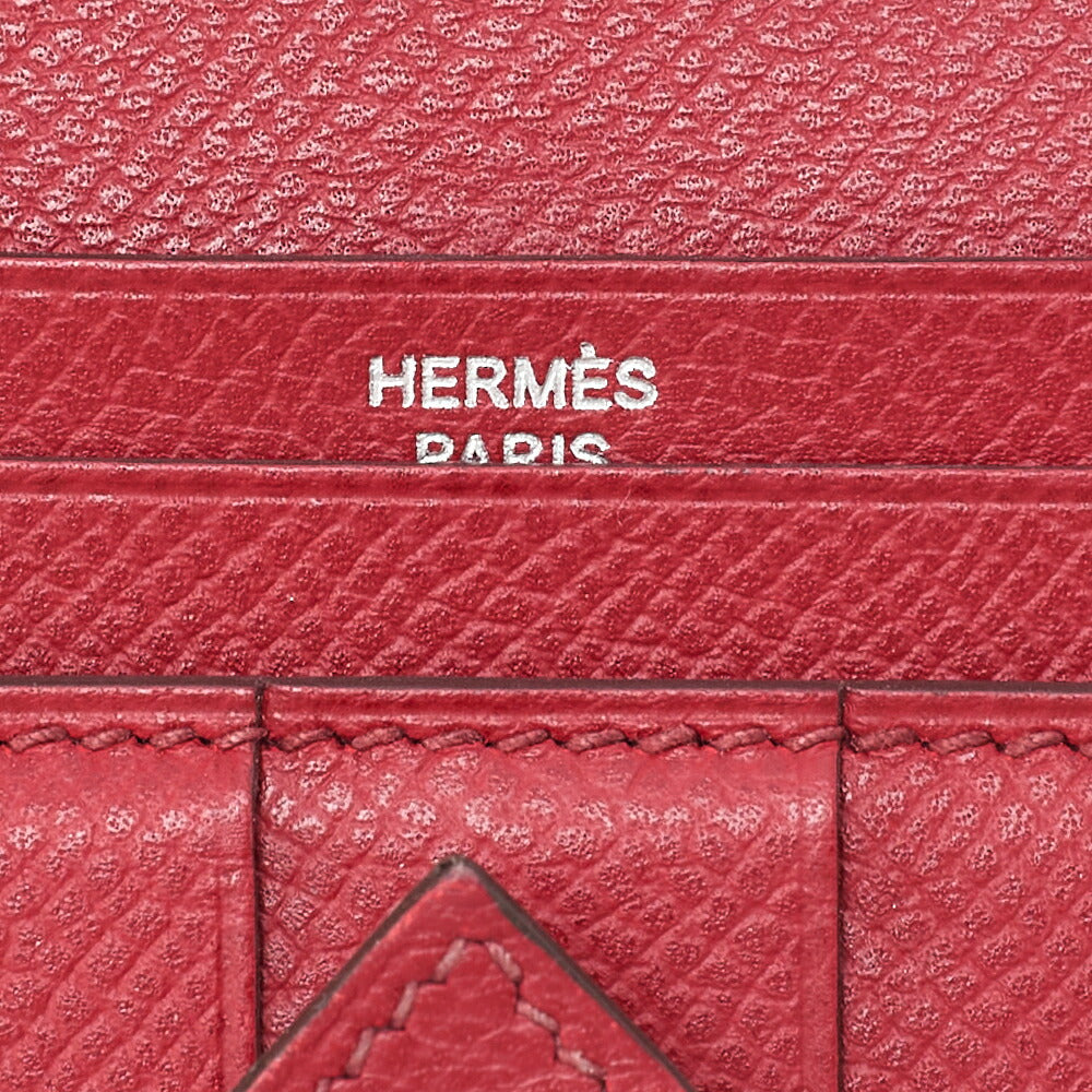HERMES Bearn Souffle Epson Bi-Fold Long Wallet Havana X Rouge Silver-Tone Hardware, Pre-Owned