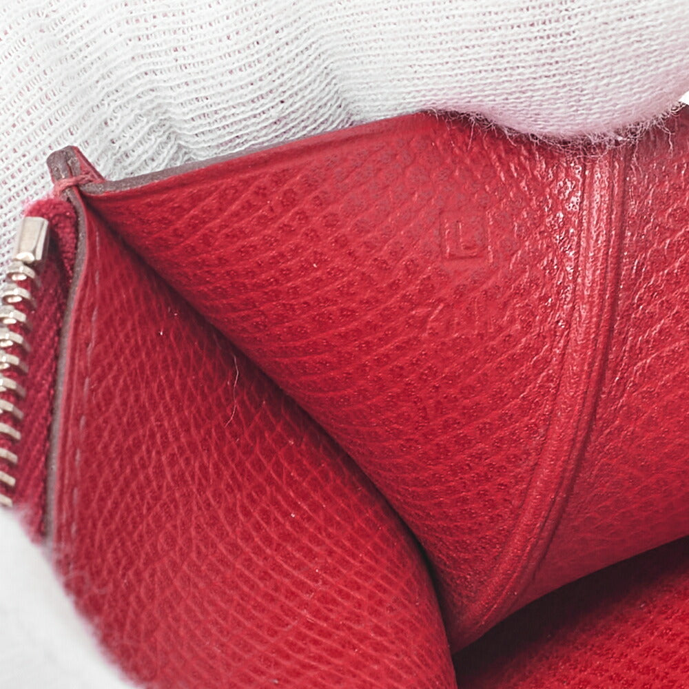 HERMES Bearn Souffle Epson Bi-Fold Long Wallet Havana X Rouge Silver-Tone Hardware, Pre-Owned