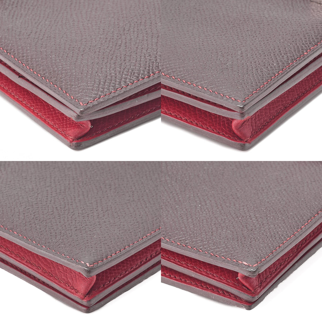 HERMES Bearn Souffle Epson Bi-Fold Long Wallet Havana X Rouge Silver-Tone Hardware, Pre-Owned
