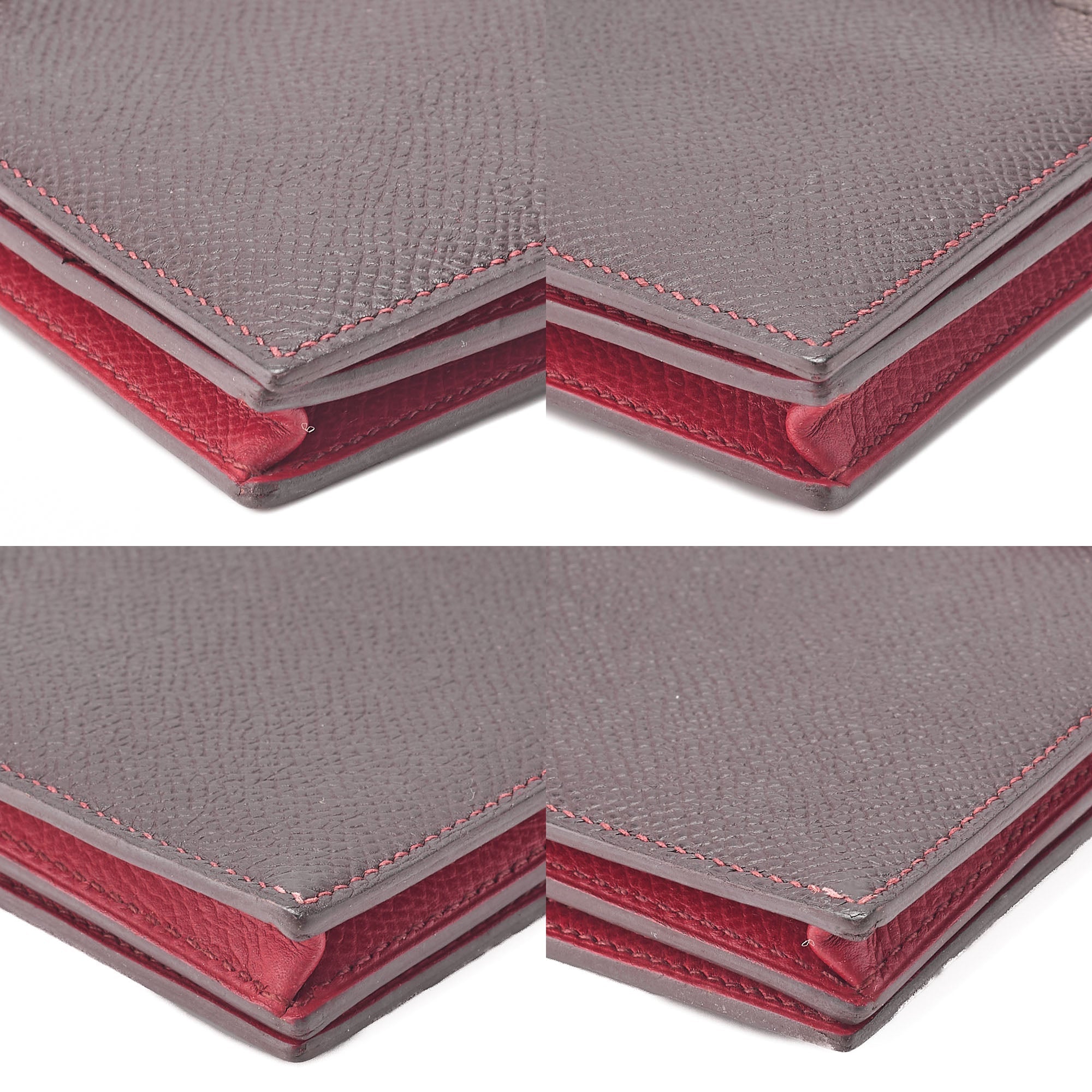 HERMES Bearn Souffle Epson Bi-Fold Long Wallet Havana X Rouge Silver-Tone Hardware, Pre-Owned
