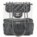 CHANEL Vintage Calf X Vinyl Matelasse Turn Lock Backpack-Type Chain Shoulder Black Silver-Tone Hardware, Pre-Owned