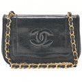CHANEL Lizard Coco Mark Full Flap Chain Shoulder Black Gold-Tone Hardware, Pre-Owned