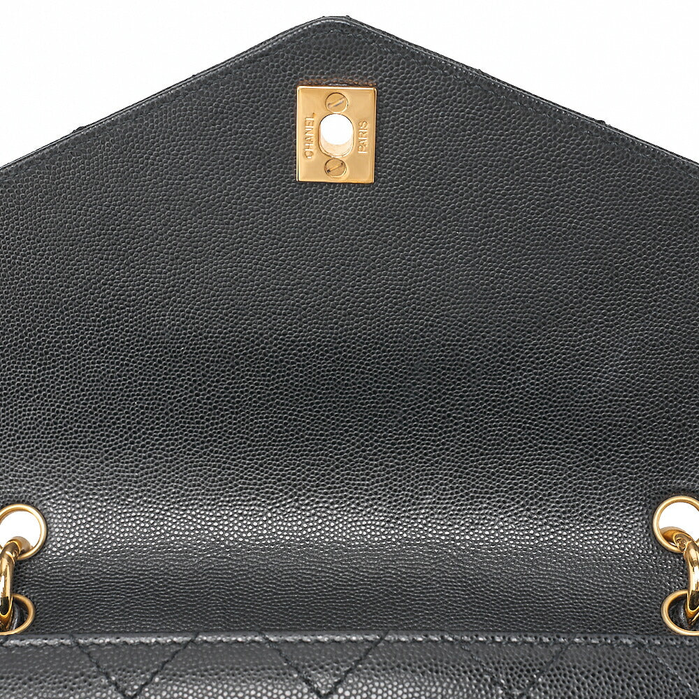 CHANEL Caviar Skin Matelasse Turn Lock V-Flap Handbag Black Gold-Tone Hardware, Pre-Owned