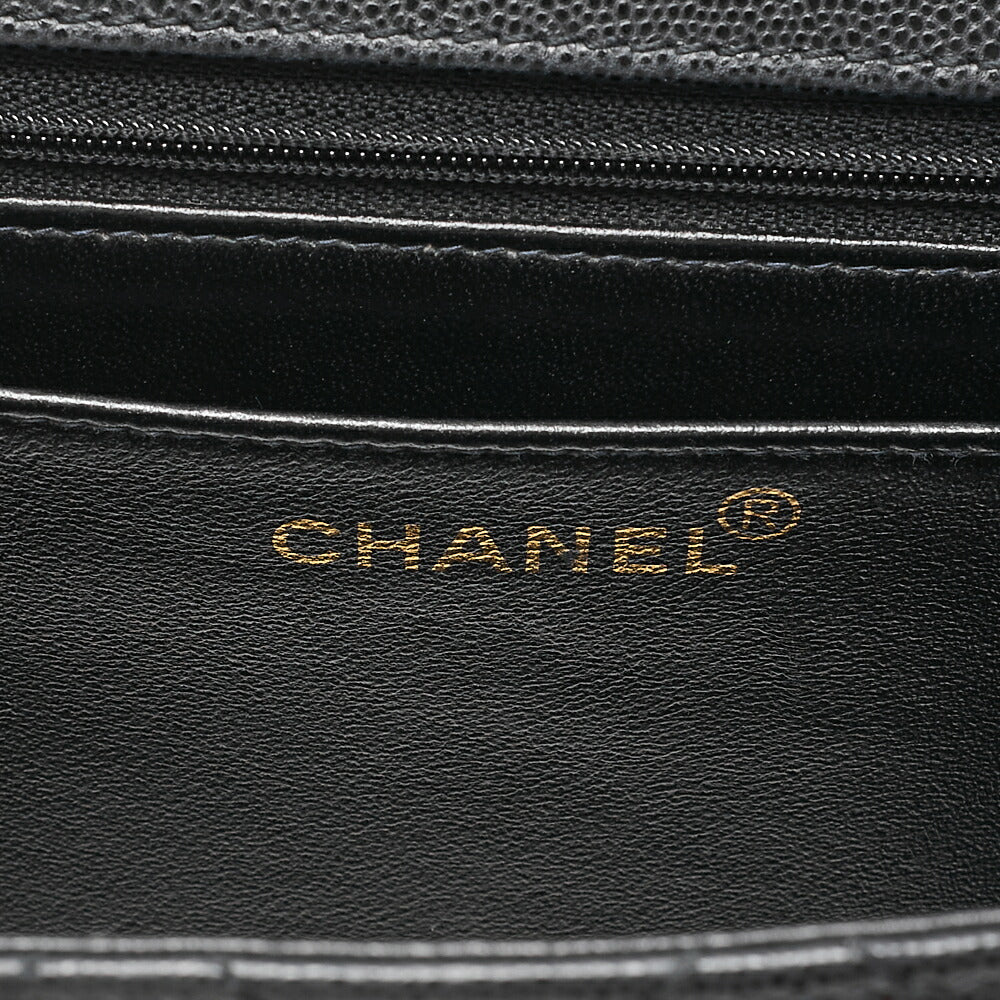 CHANEL Caviar Skin Matelasse Turn Lock V-Flap Handbag Black Gold-Tone Hardware, Pre-Owned
