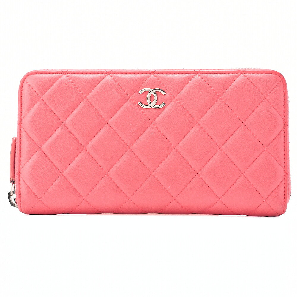CHANEL Matelasse Round Wallet Lambskin Pink Silver-Tone Hardware, Pre-Owned