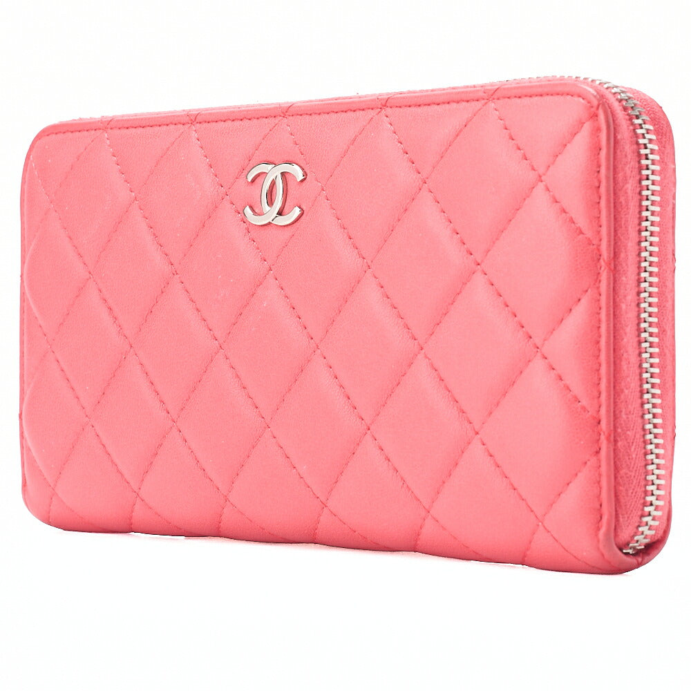 CHANEL Matelasse Round Wallet Lambskin Pink Silver-Tone Hardware, Pre-Owned