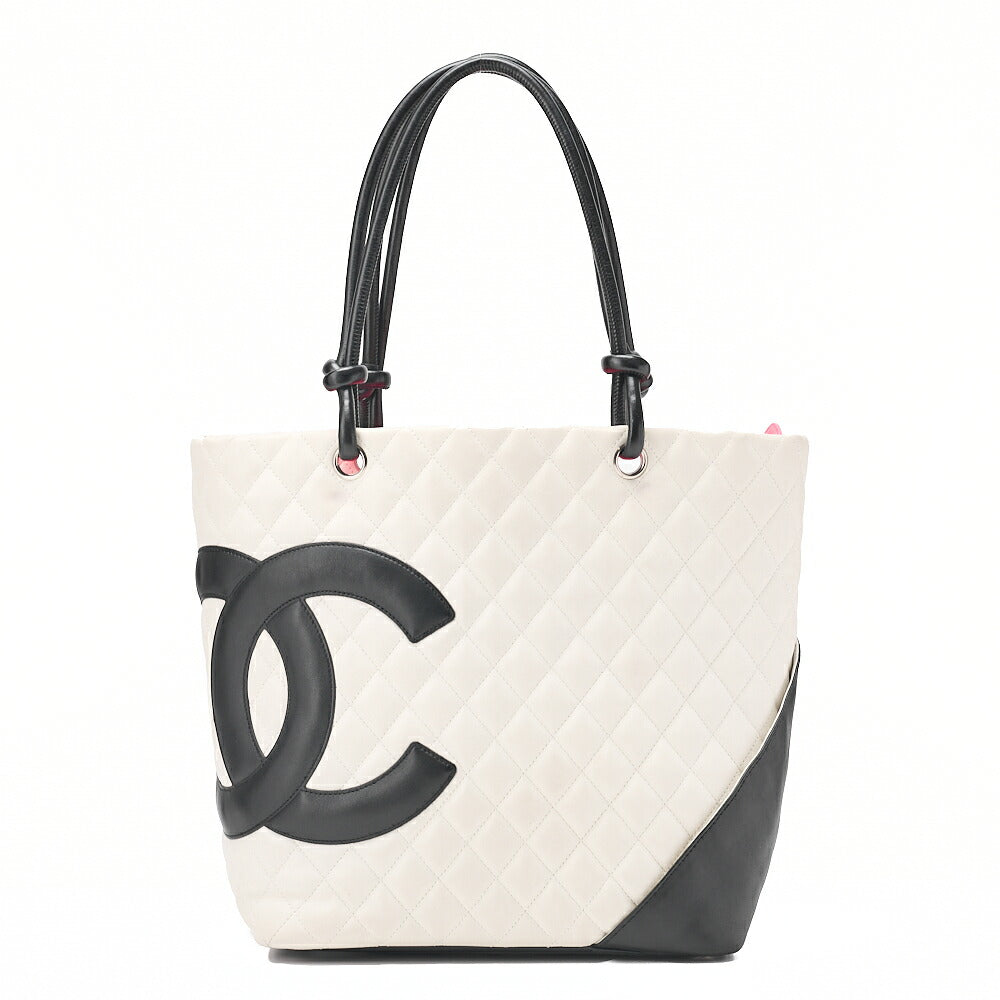 CHANEL Calf Leather Kanbon Line Boring Bag White X Black Silver -Tone Hardware, Pre-Owned