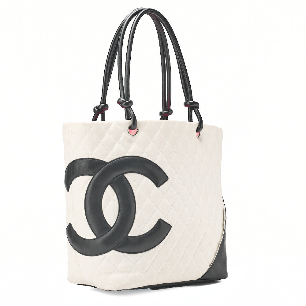 CHANEL Calf Leather Kanbon Line Boring Bag White X Black Silver -Tone Hardware, Pre-Owned