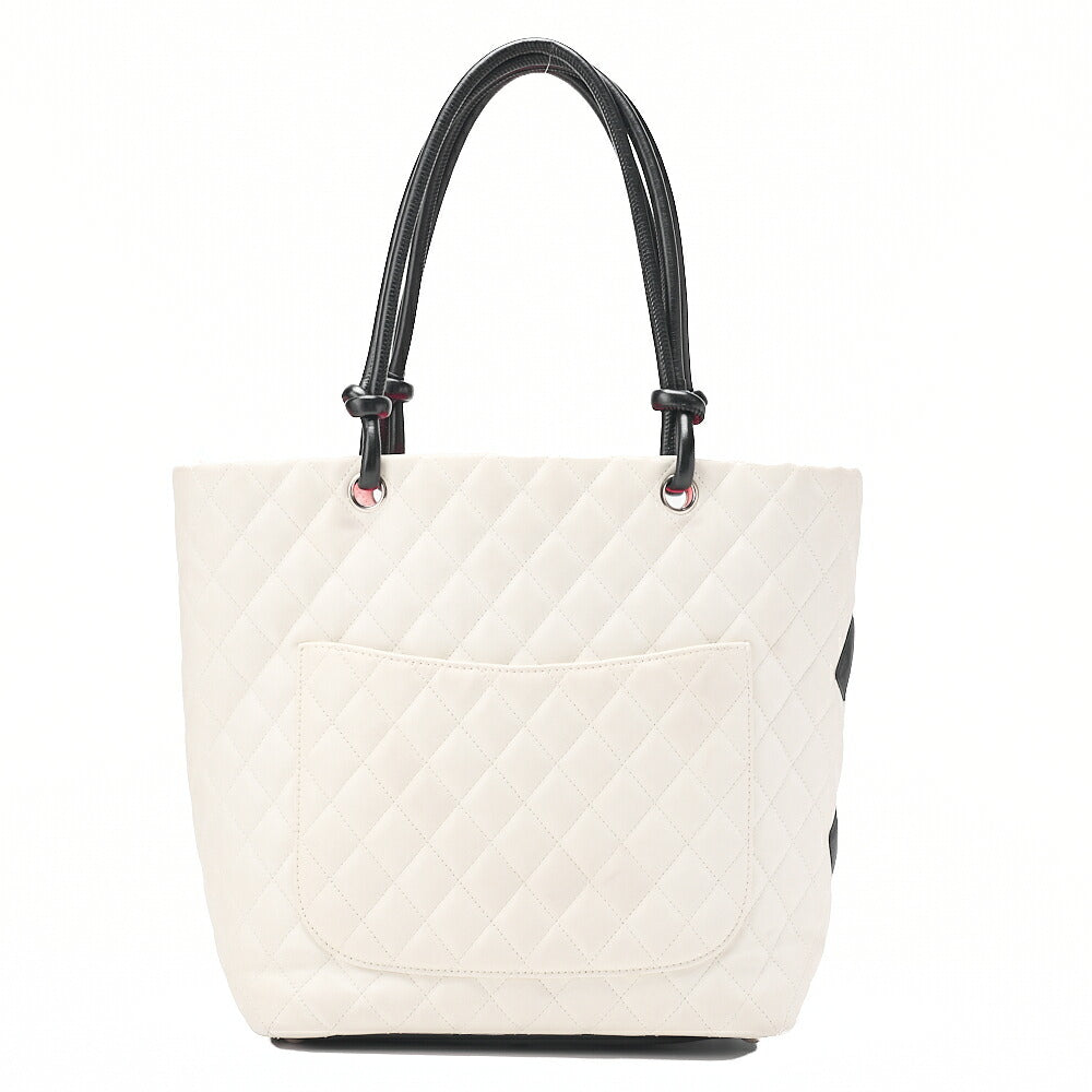 CHANEL Calf Leather Kanbon Line Boring Bag White X Black Silver -Tone Hardware, Pre-Owned