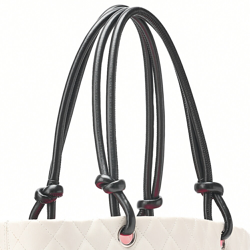 CHANEL Calf Leather Kanbon Line Boring Bag White X Black Silver -Tone Hardware, Pre-Owned