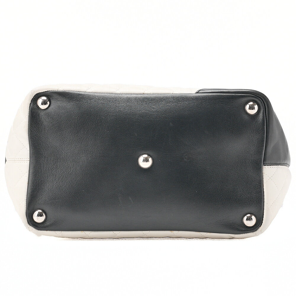 CHANEL Calf Leather Kanbon Line Boring Bag White X Black Silver -Tone Hardware, Pre-Owned