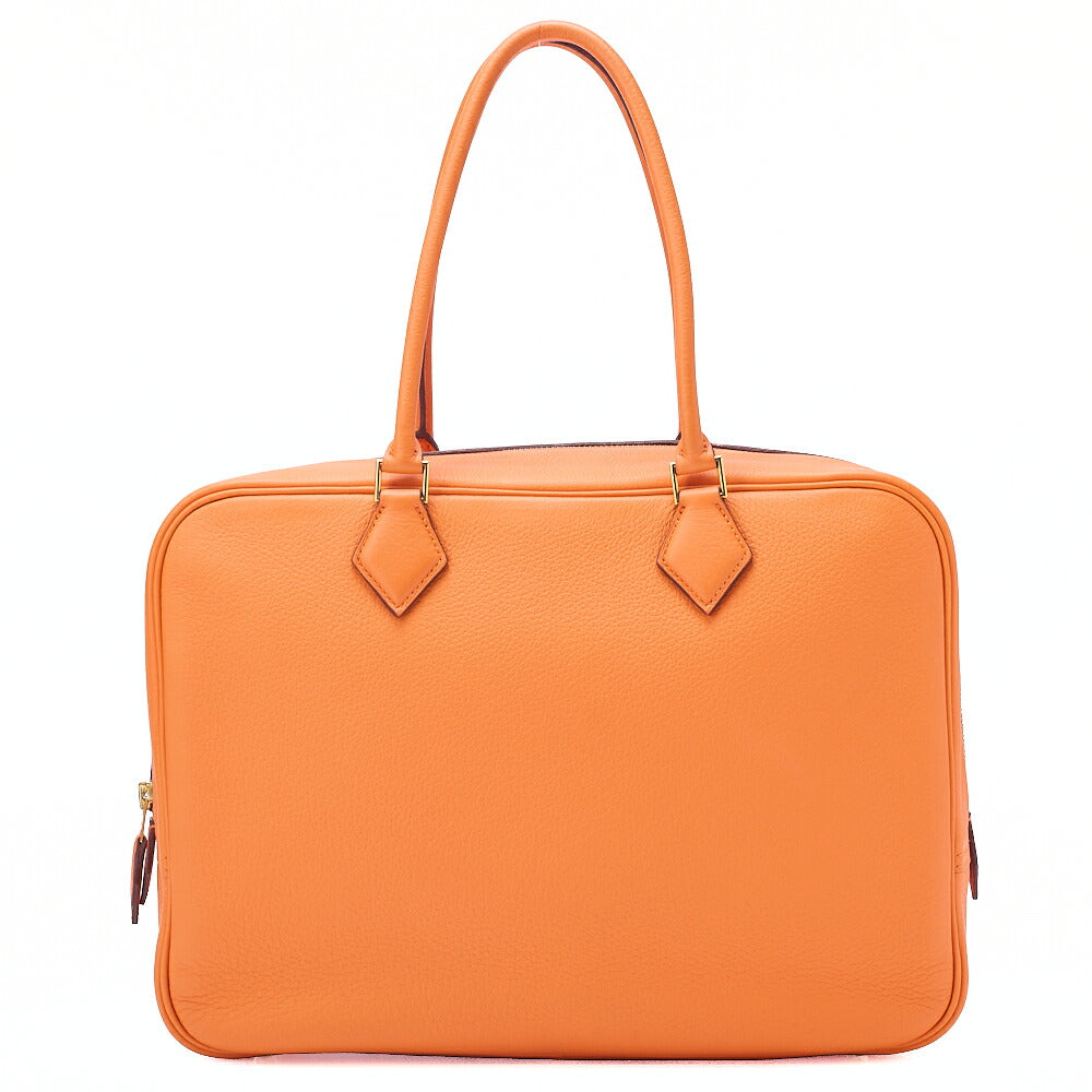 HERMES Plume 32 Taurillon Handbag Orange Gold-Tone Hardware, Pre-Owned